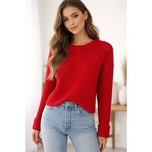 THE RANGE x REVOLVE | Chunky Cable Knit Crewneck Pullover in Red | Size Medium